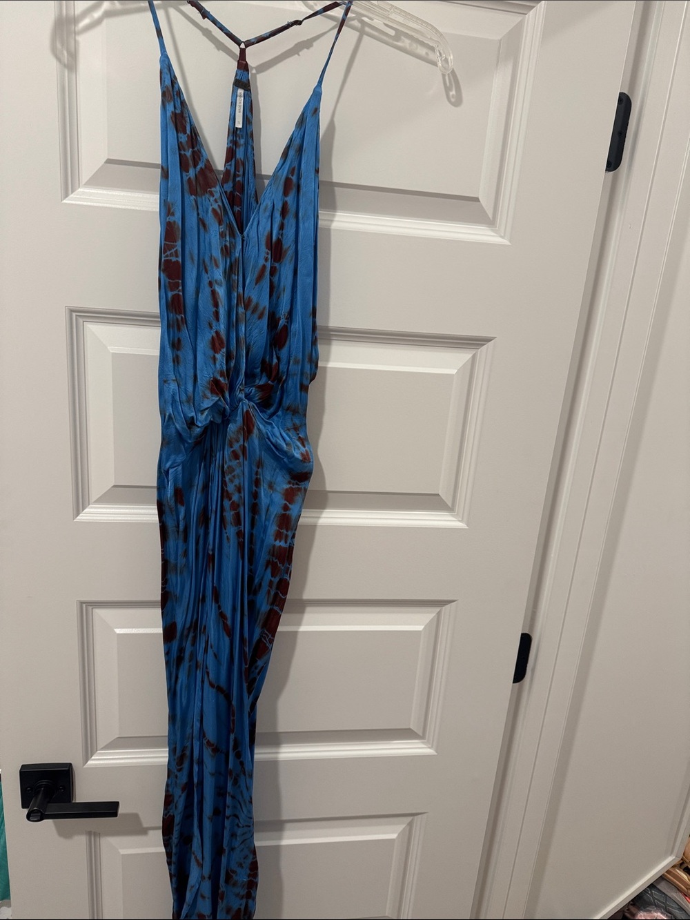 YFB adjustable spaghetti strap Blue & Chocolate Tie-Dye midi dress- Worn once